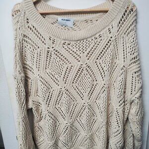 Old Navy Boho Crochet Pullover Cream Color Sweater Women's Size XL